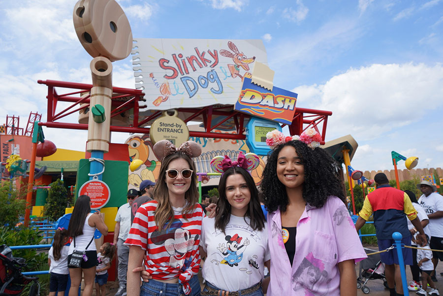 Katie, Aisha, and Meghann at Slinky Dog Dash