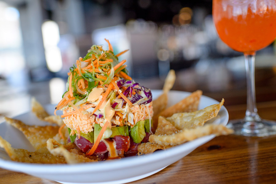 Tuna Poke Tower and Strawberry Sake Spritzer from Splitsville for Disney Springs Flavors of Florida