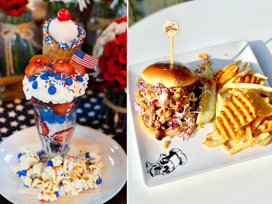 Milkshake from Wolfgang Puck Bar & Grill and Championship Pulled Pork Sandwich fromPlanet Hollywood