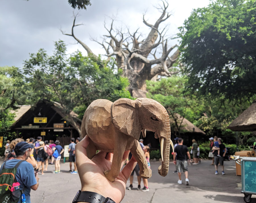 Elephant wood carving from Mombasa Marketplace at Disney's Animal Kingdom