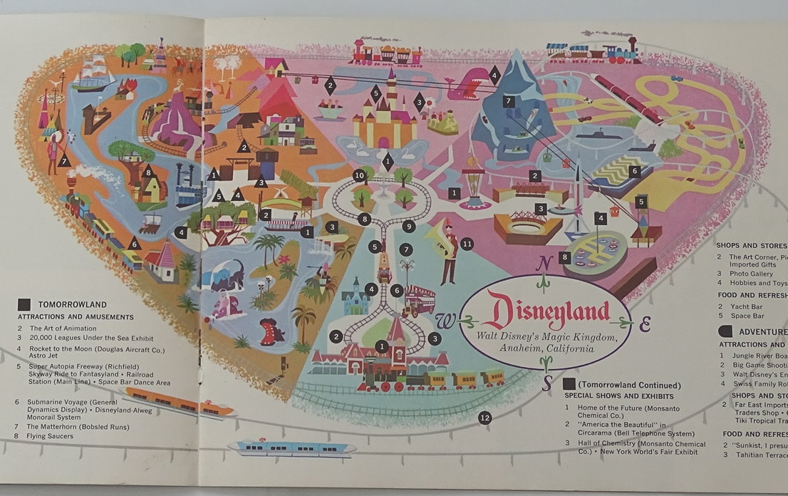 1964 disney map of five lands at magic kingdom