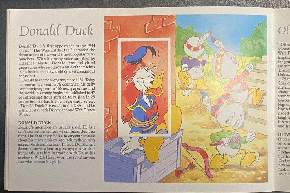 Donald Duck cards and page from Magical World of Disney PG Tips Card Collection