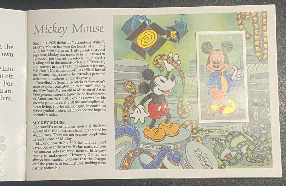 Mickey Mouse card and page from Magical World of Disney PG Tips Card Collection