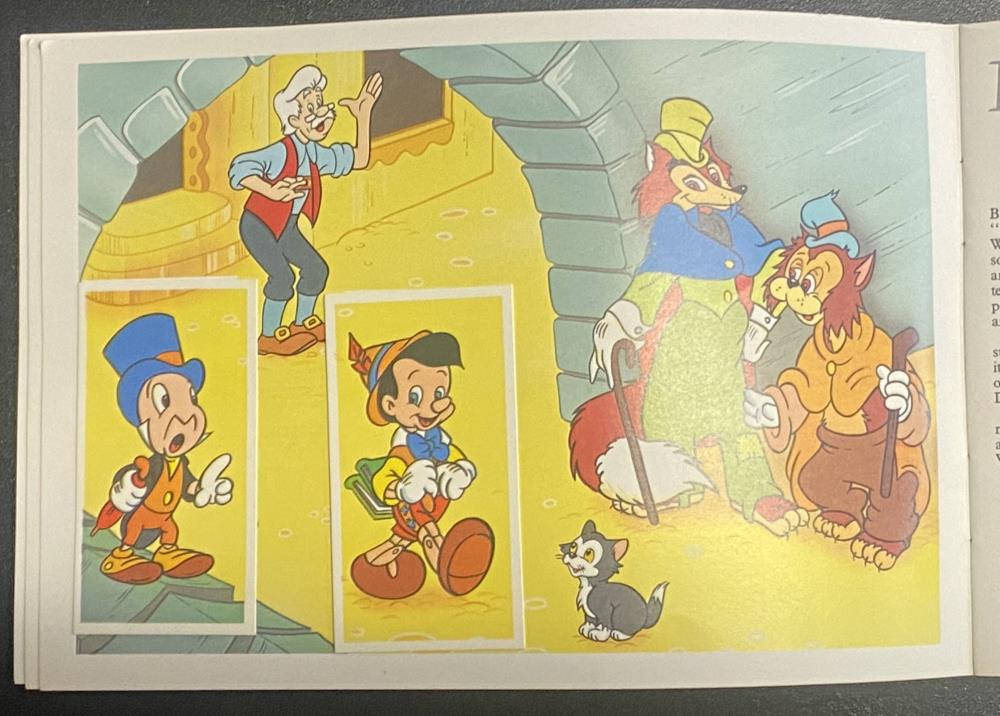 Pinocchio cards and page from Magical World of Disney PG Tips Card Collection